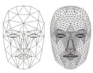 STL dosyada triangulation örneği; düşük poligon ve yüksek poligon mesh karşılaştırması (facet yüzey etkisi)